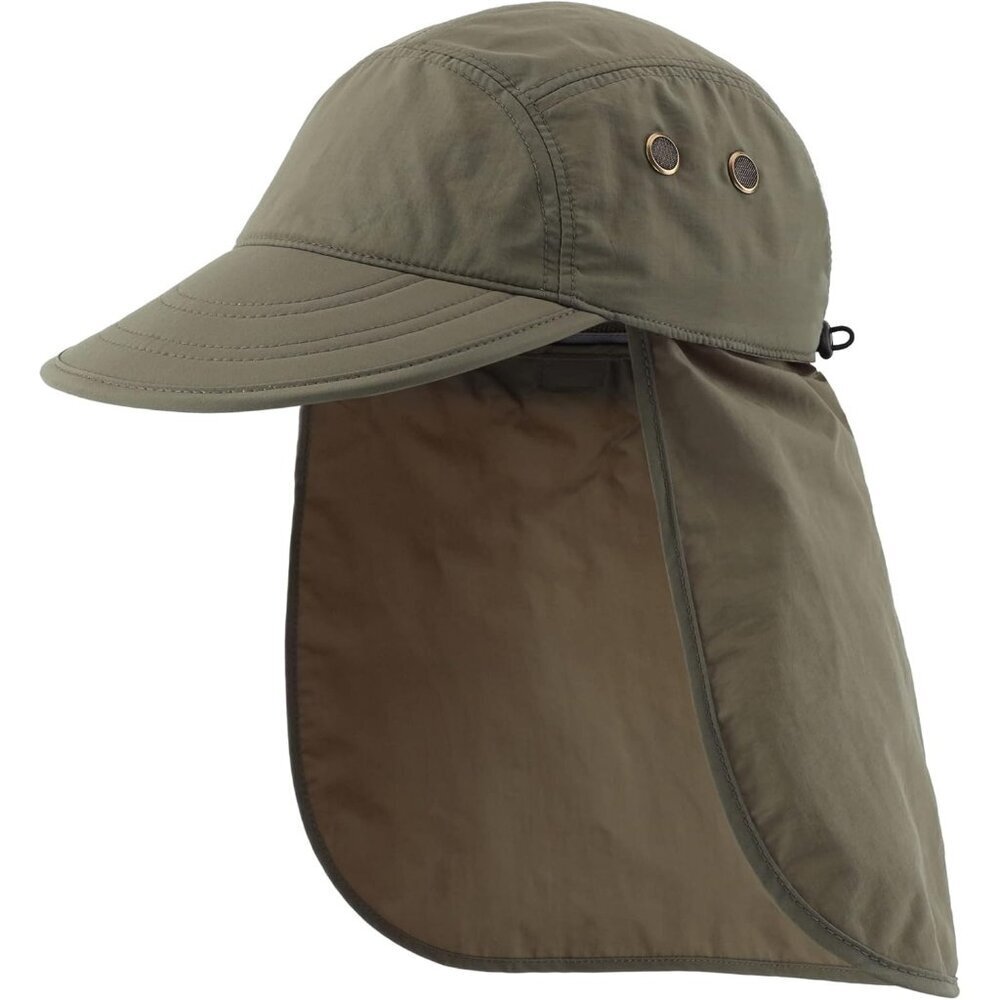Men's Army 100% Polyester Wide Brim Uv Protection With Neck Flap Fishing Hat